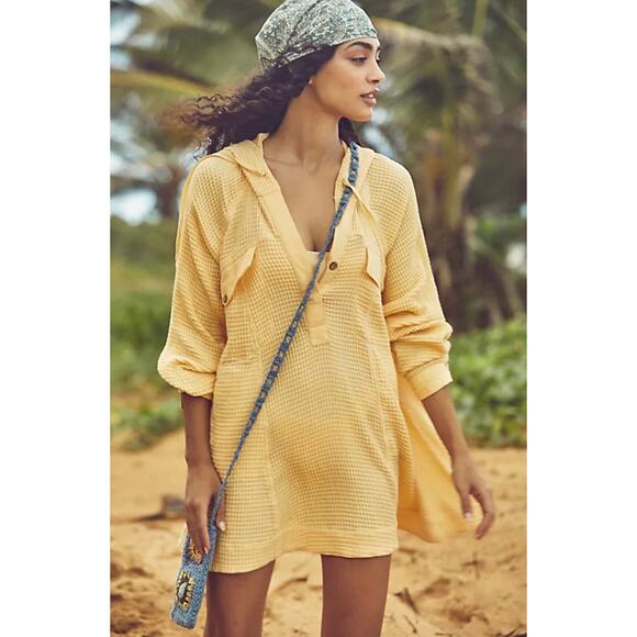 Free People Chill Mood Hoodie in Yellow Oversized Sz M - Picture 1 of 5